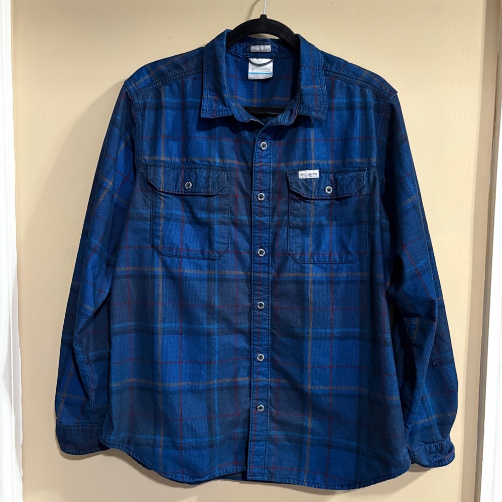 Flare Gun Utility Long-Sleeve Shirt Blue Plaid Micro-Corduroy XL